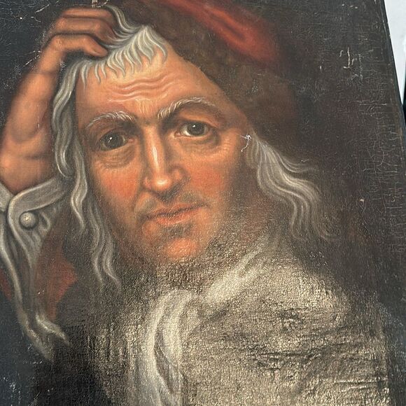 Vintage Old World Man With The Red Cap Painting - Picture 3 of 8